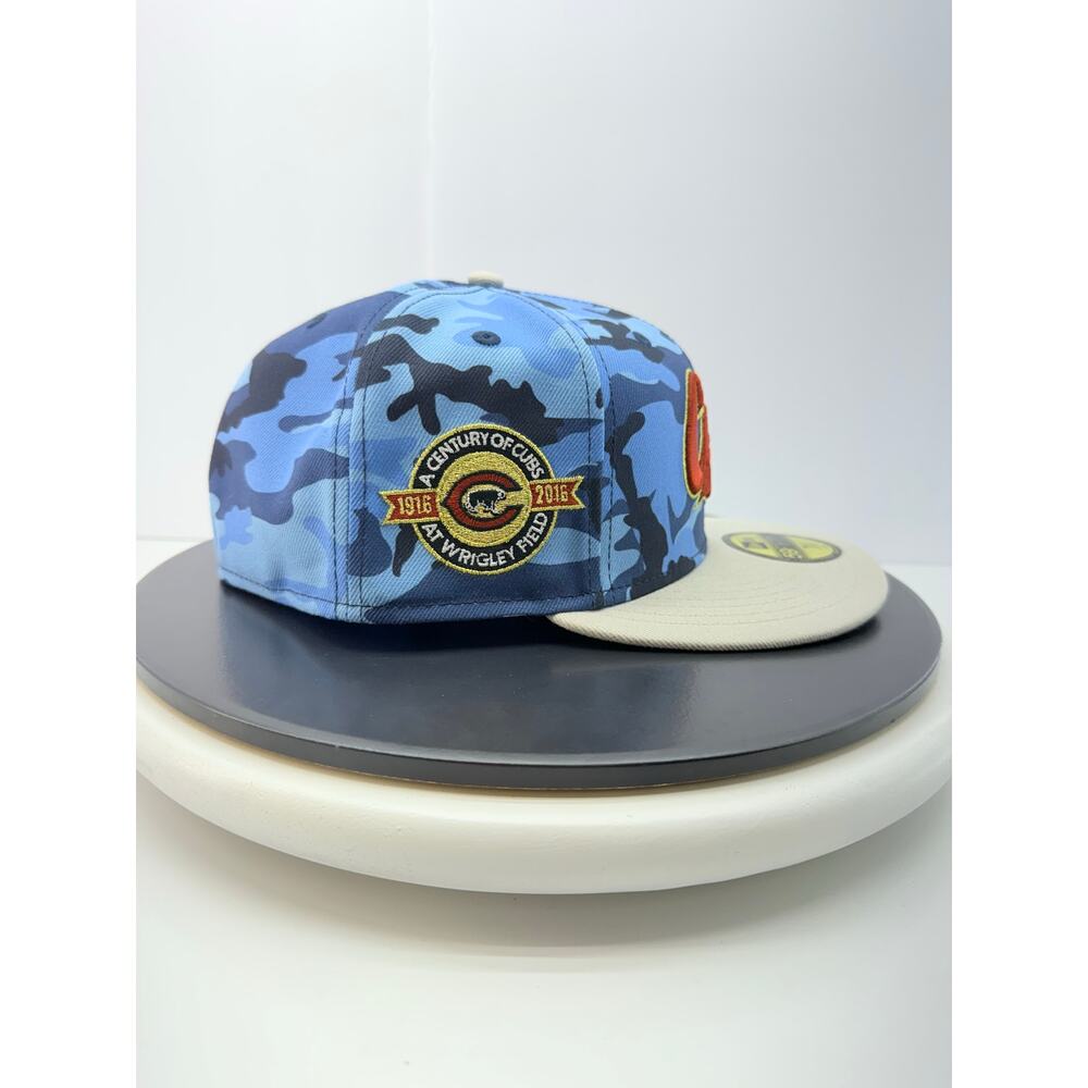 New Era 59Fifty Chicago Cubs Fitted Hat Size 7 5/8 Blue Camo‎ MLB Baseball Cap - Picture 3 of 9
